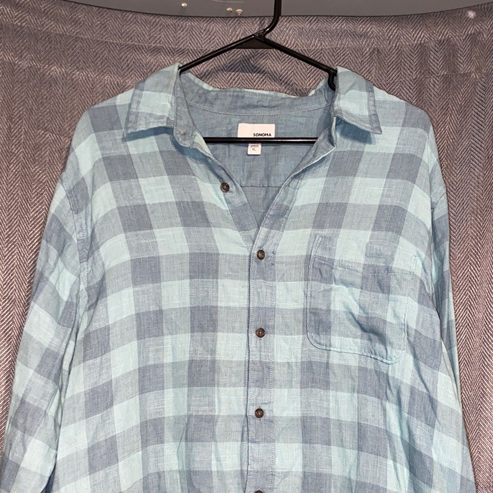 Sonoma Blue Plaid Women's Button Down Shirt - Picture 2 of 3